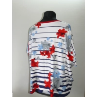 Bluzka oversize w marynarskie paski i kwiaty - biodra 138cm